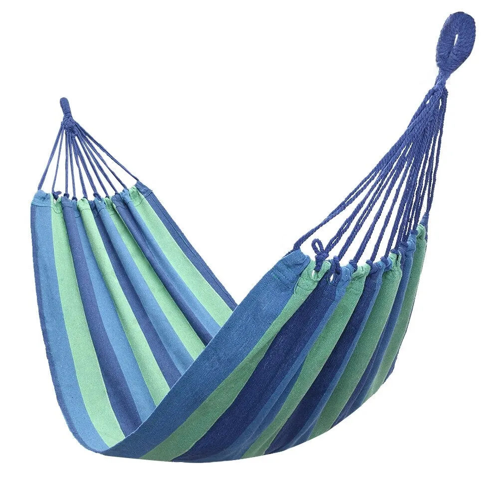 1pc Portable Blue Canvas Stripe Single Hammock Bed
