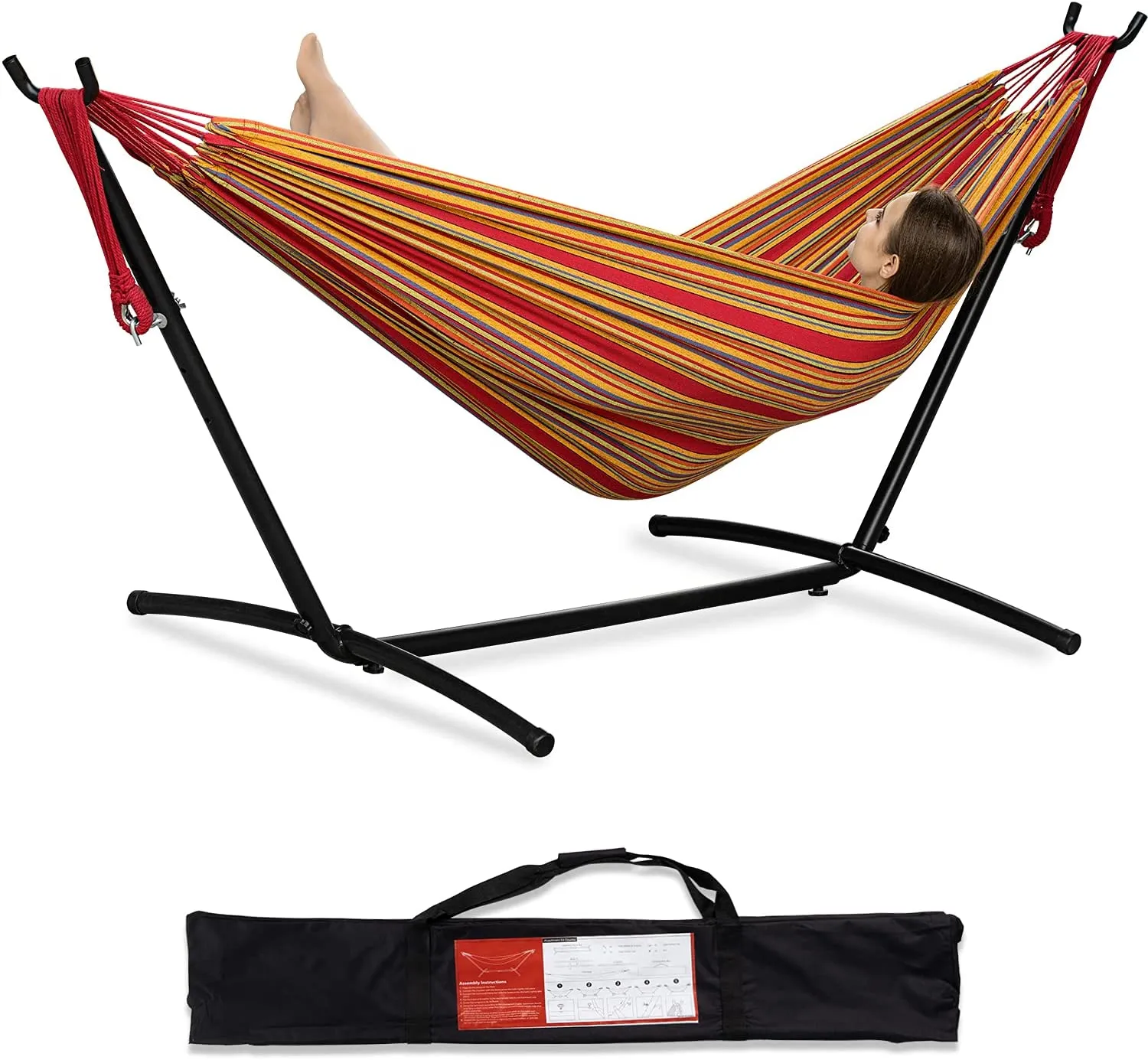 450lb 2-Person Hammock with Space Saving Steel Stand and Portable Carrying Bag (Red)