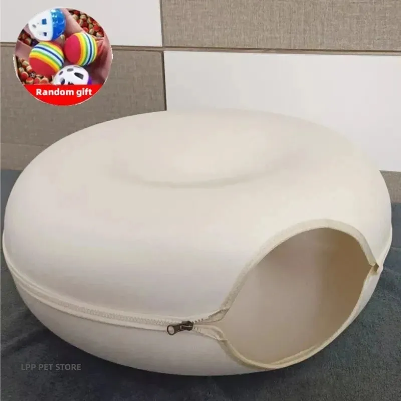 Donut Cat Bed & Tunnel Interactive Playhouse