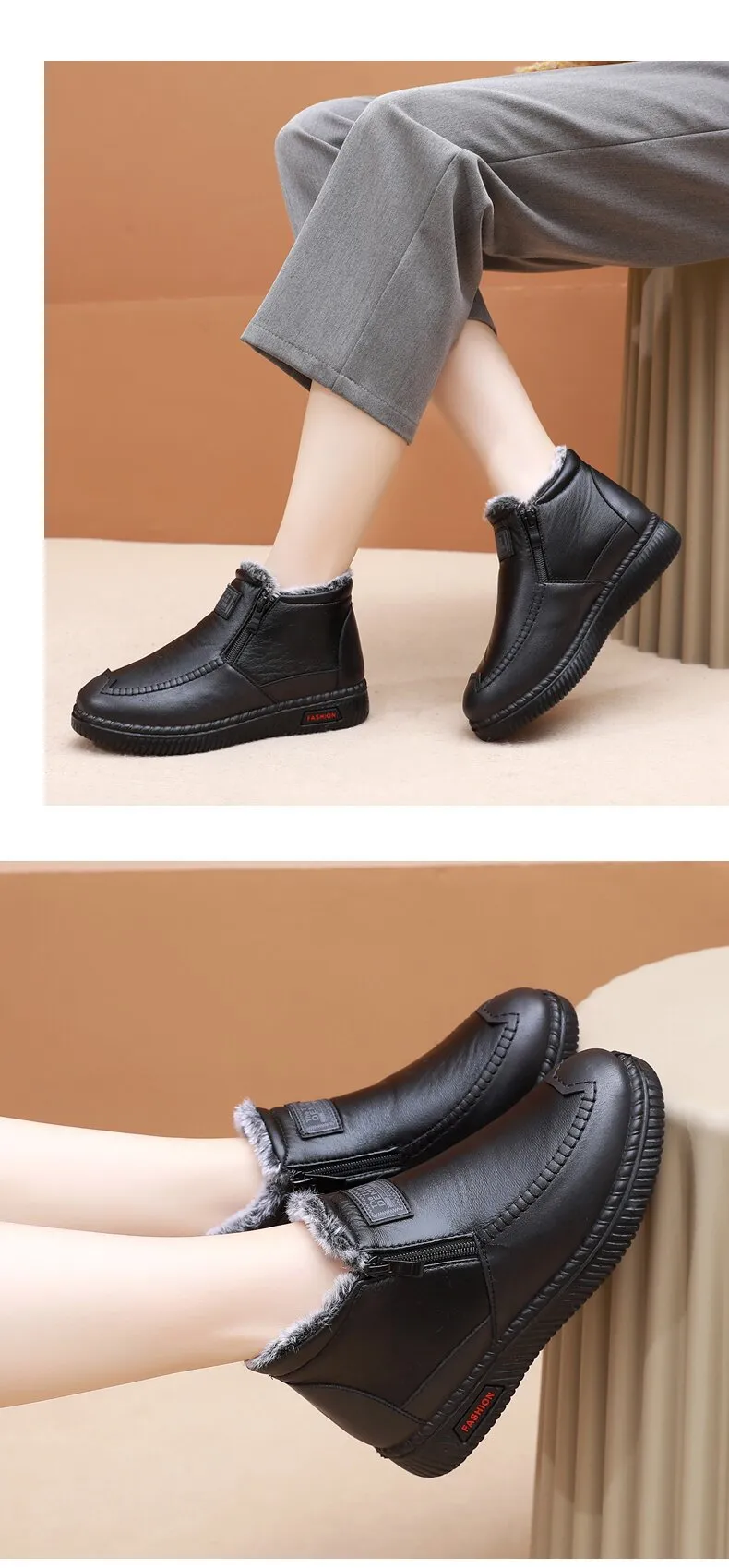 Nanccy  Non-slip Winter Leather Boots Womens